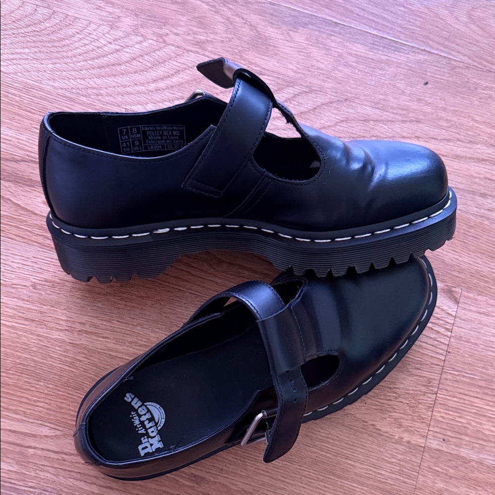 Dr. Martens Black Leather Mary Jane Loafers with Buckle